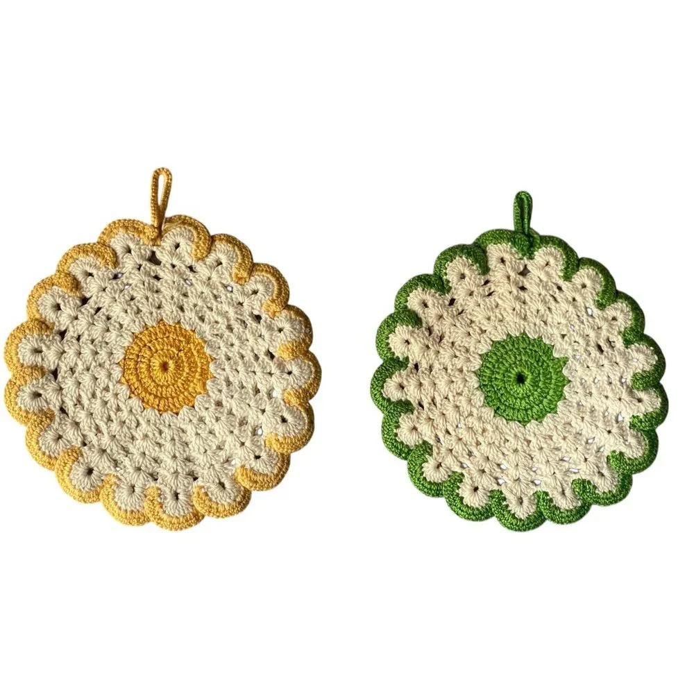 Hand-Crocheted Floral Pot Holders Set Of 2  5.5